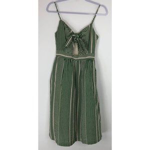 Lush Women Stripe Front Bow Cutout Midi Sundress Size Small Green Cream